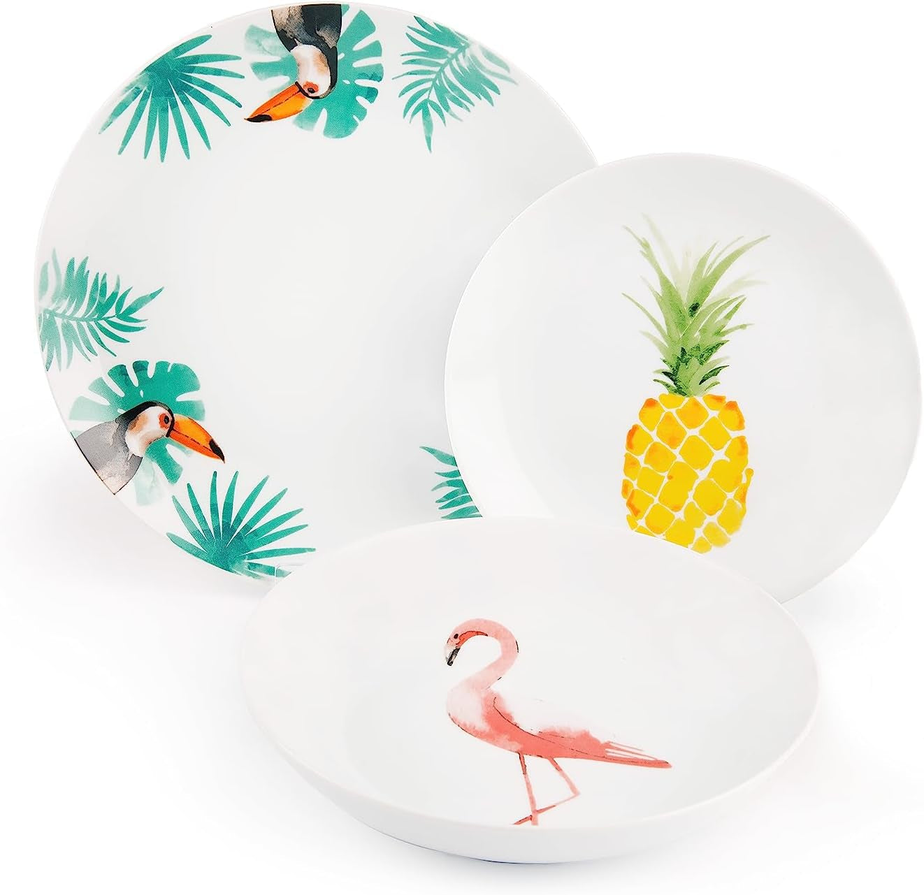 Excelsa Tropical serviesset, 18-delig, porselein, wit met decoratie