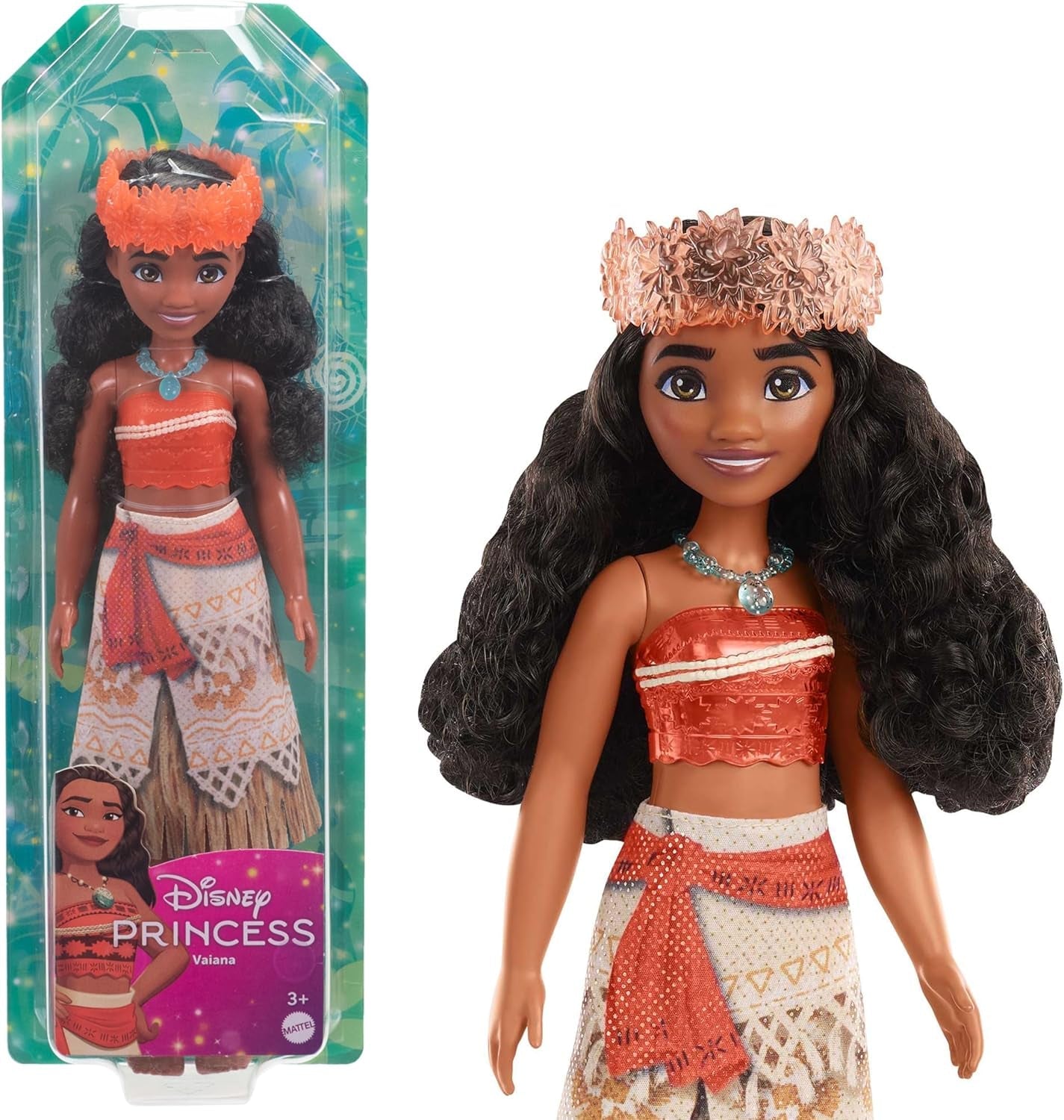 Mattel DISNEY Moana - Gelede modepop met glitteroutfit, afneembare hoofdband en ketting, voor kinderen vanaf 3 jaar, HPG68