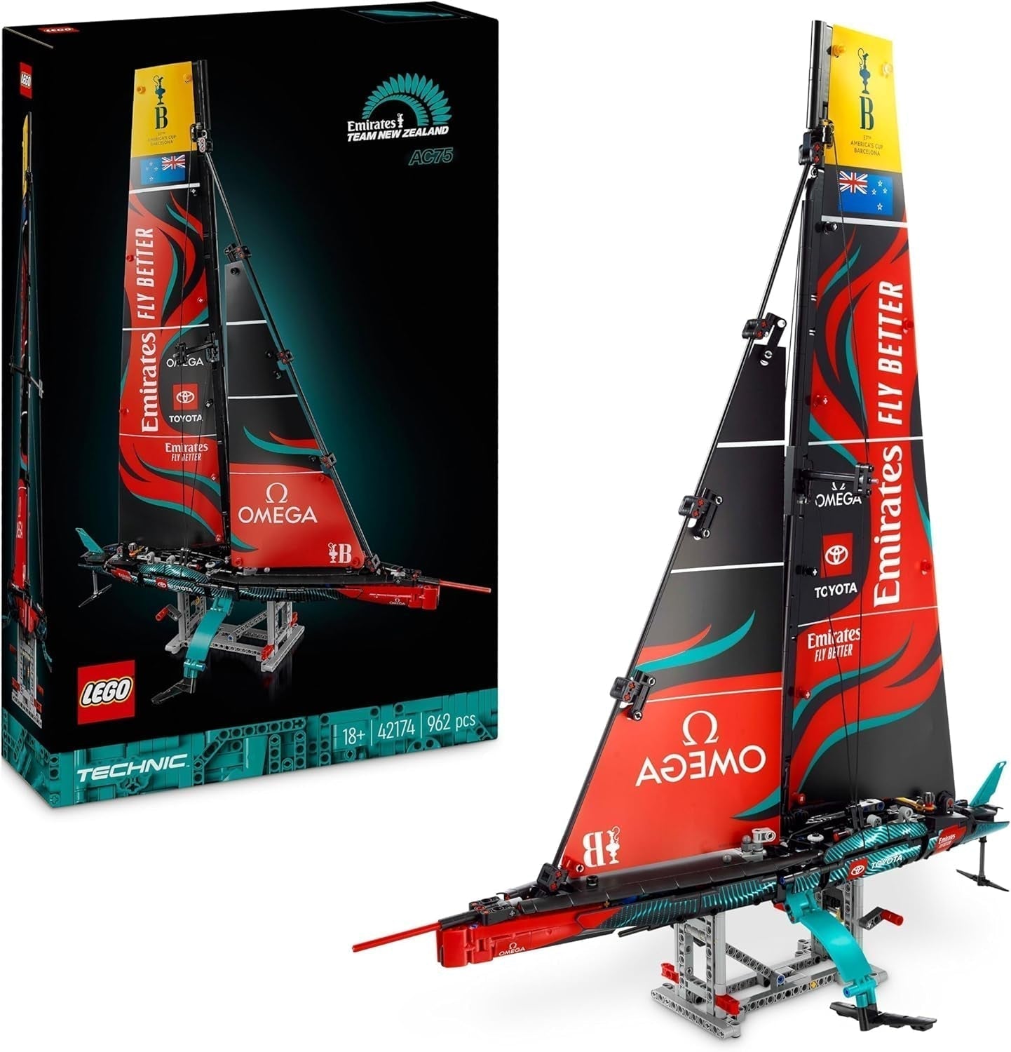 LEGO Technic Emirates Team Nieuw-Zeeland AC75 Racejacht Volwassen zeilboot bouwpakket Cadeau voor mannen en vrouwen Creatieve en ontspannende activiteit 42174 Bouwsets