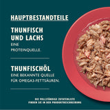 Gehakte filets in bouillon met tonijn en zalm, bereid met natuurlijke ingrediënten, Lily's Kitchen, natvoer voor volwassen katten, doos van 70 g