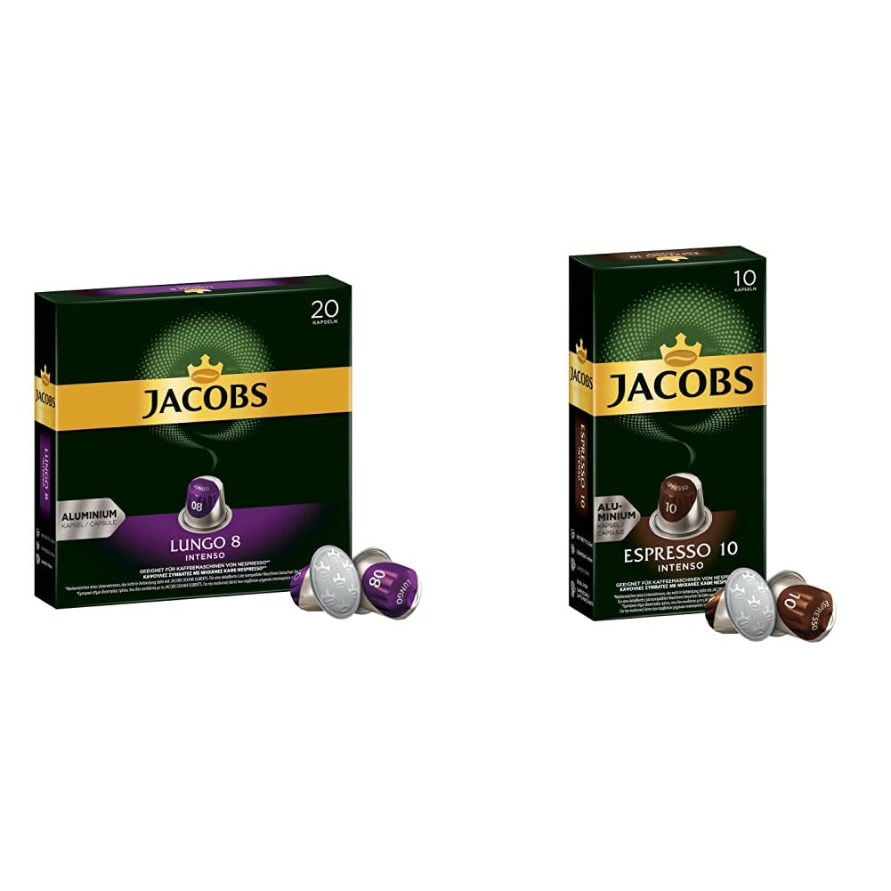 Kaffeekapseln Lungo Intenso, Intensität 8 van 12, 200 Nespresso®* compatibel Kapseln, 10 x 20 Getränke & Kapseln Espresso Intenso, Intensität 10.100 Nespresso®* compatibel Kaffeekapseln, 10x10