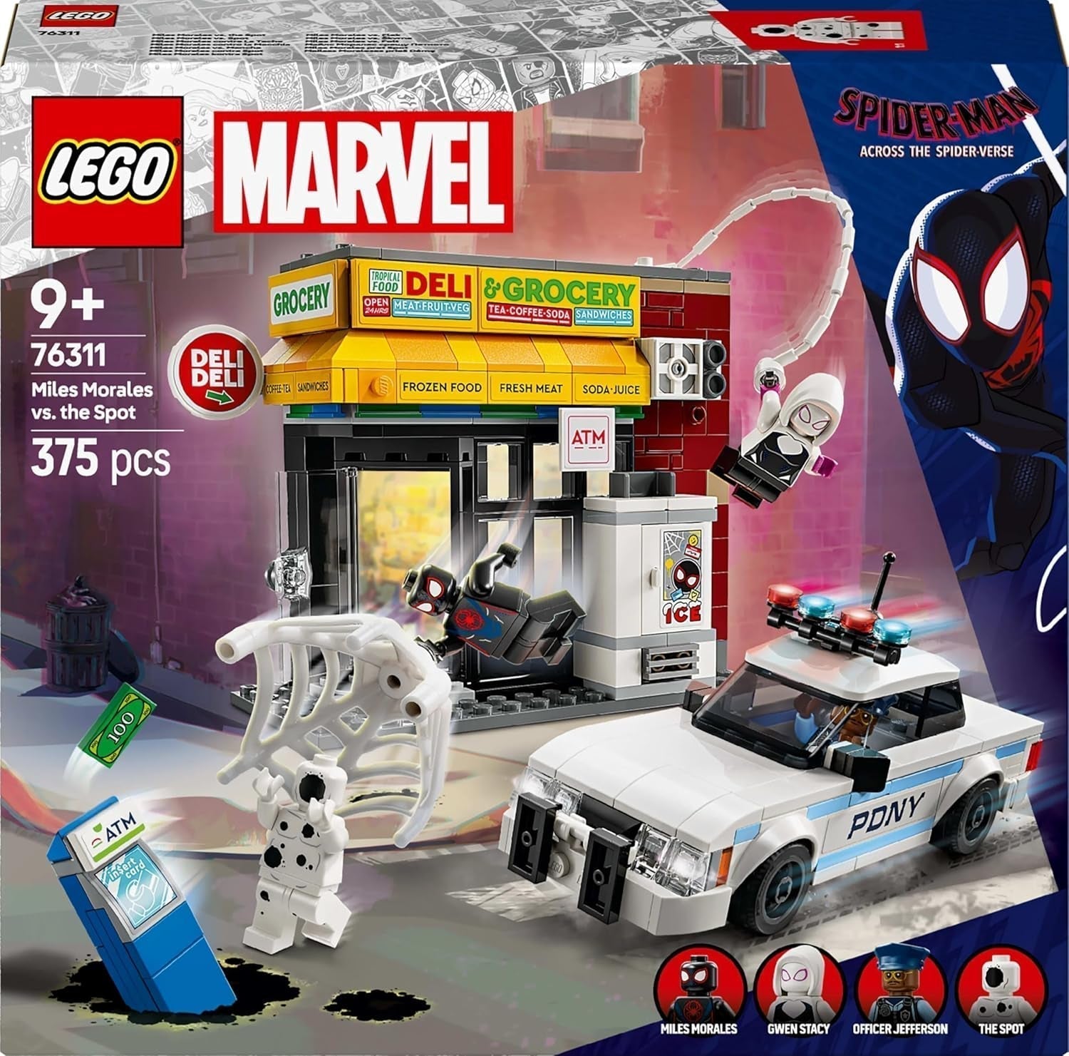 LEGO Marvel Spider-Vers: Miles Morales Vs. Spot - Superheldenspeelset met speelgoedauto - 4 minifiguren en minimarkt - Cadeau voor jongens en meisjes vanaf 9 jaar 76311 Bouwsets Besuche in LEGO-Store