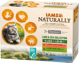 IAMS Naturally Senior Natvoer in saus - Hoogwaardig vlees- en visnatvoer voor oudere katten, Land & Sea Collection, 12 x 85 g