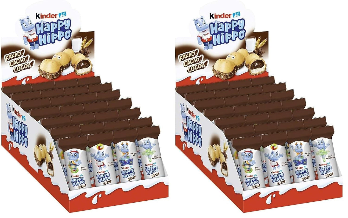 Kinder Happy Hippo Hazelnoot - Speciale knapperige wafels met melk en hazelnootcrème - Carnaval- en Mardi Gras-snoepjes - 1 pakje met 5 individuele repen van elk 20,7 g