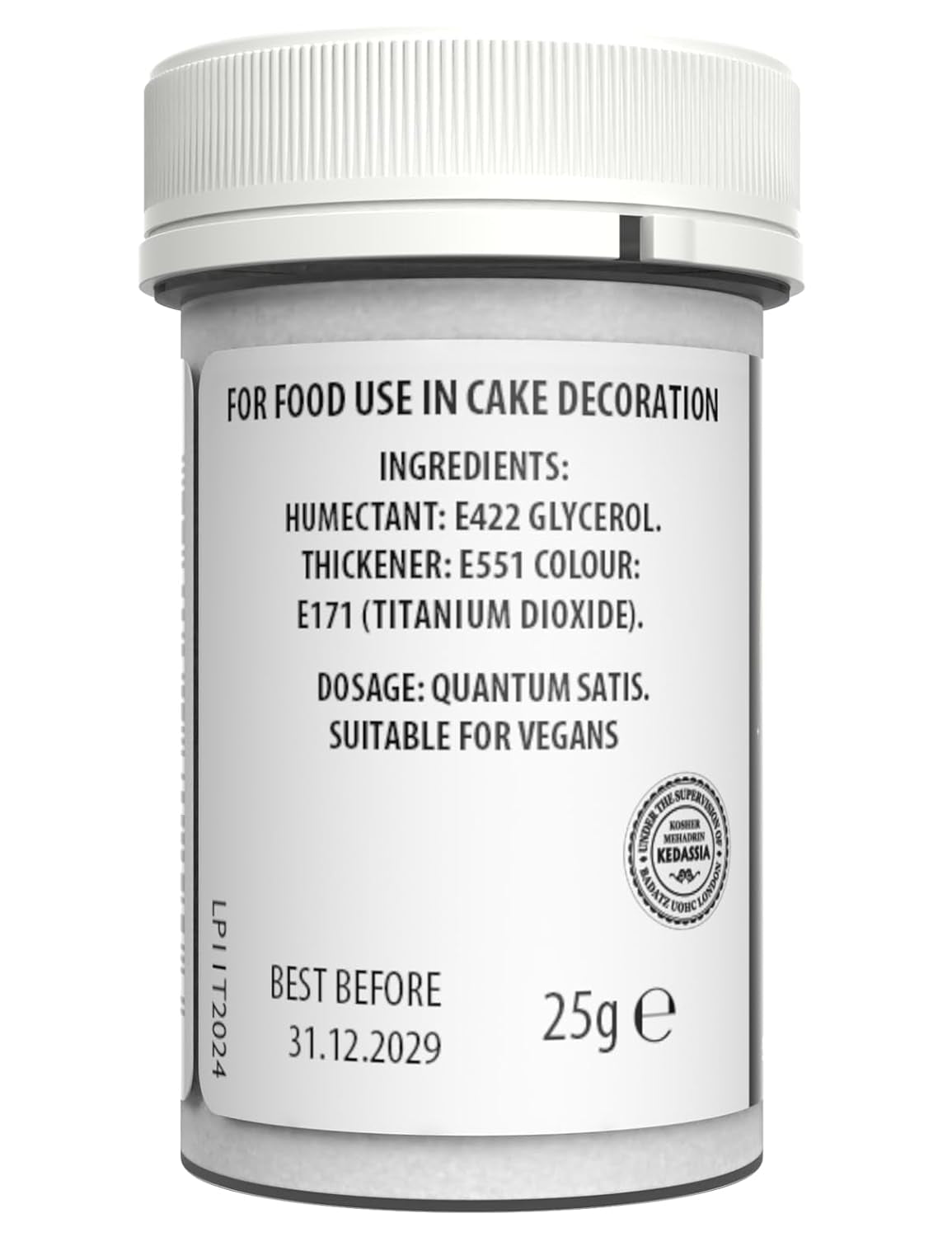 Sugarflair witte voedingskleurstof voor pasta, voedingskleurstof voor pasta, fondant en marsepein, pastakleuring - 25g