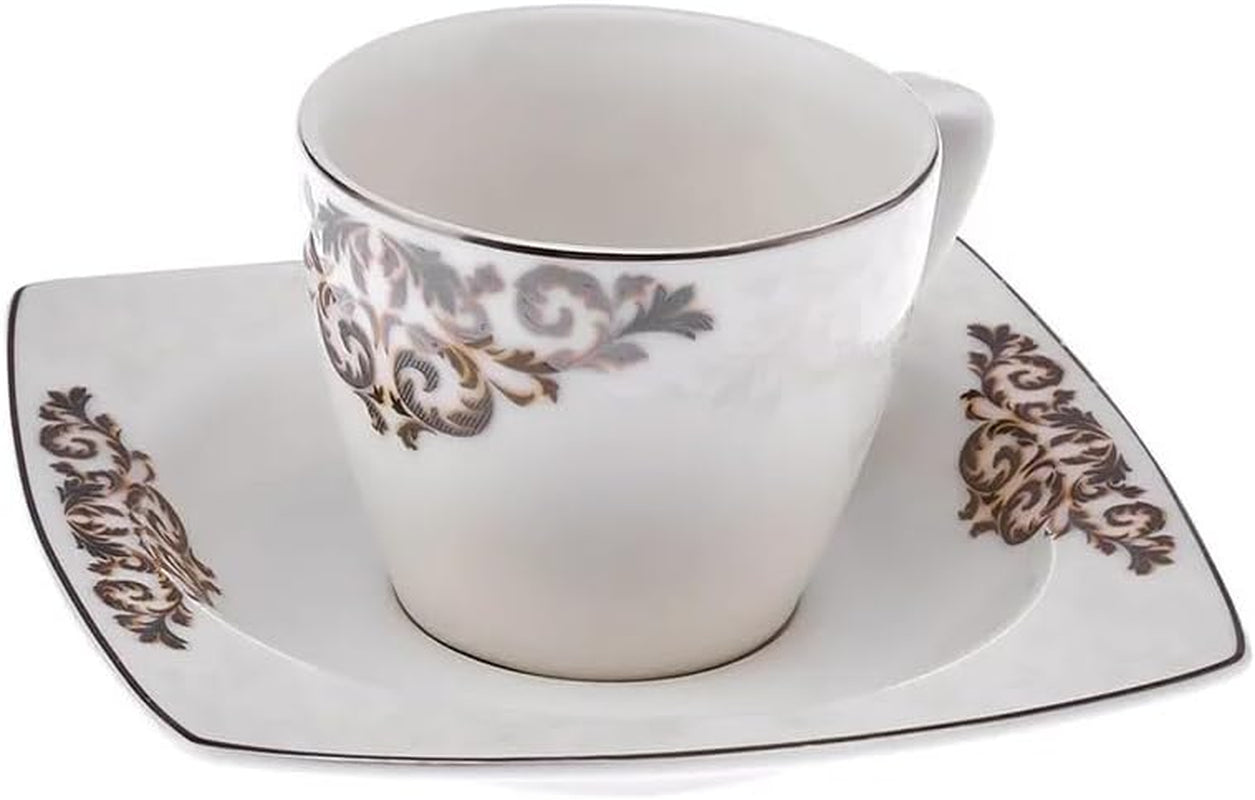 KARACA Nazende porseleinen espressokopjesset - 80 ml Turkse koffiekopjes met schotels, 12-delig modern koffieservies met 6 koffiekopjes en 6 schotels, mokkakopjes - wit