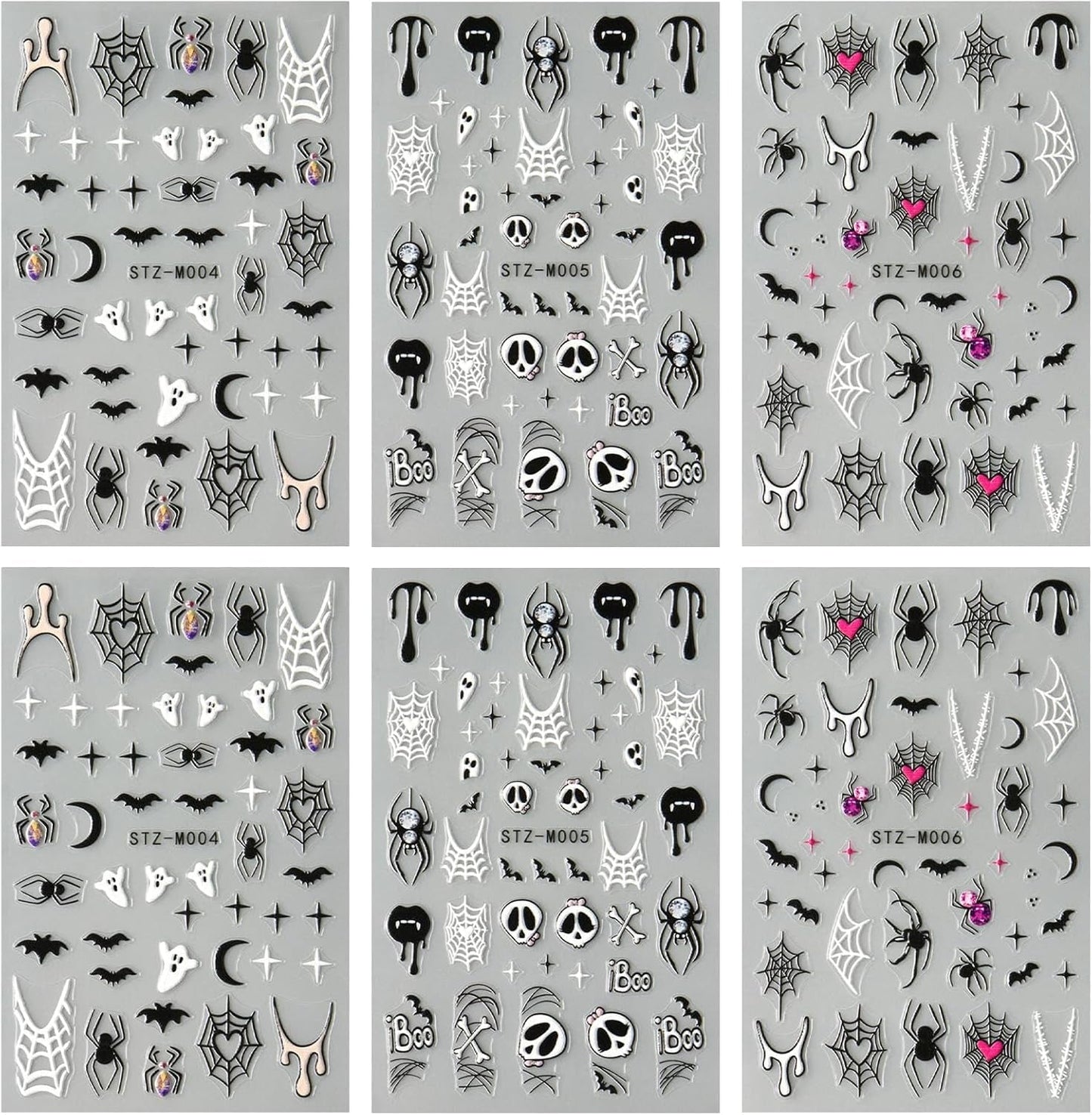 JMEOWIO Nagelsticker Halloween 6 Blatt Nail Art Sticker Selbstklebend Nagelaufkleber Decoratie Nageldesign Zubehör