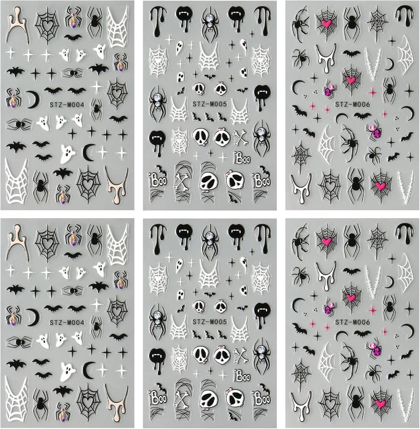 JMEOWIO Nagelsticker Halloween 6 Blatt Nail Art Sticker Selbstklebend Nagelaufkleber Decoratie Nageldesign Zubehör