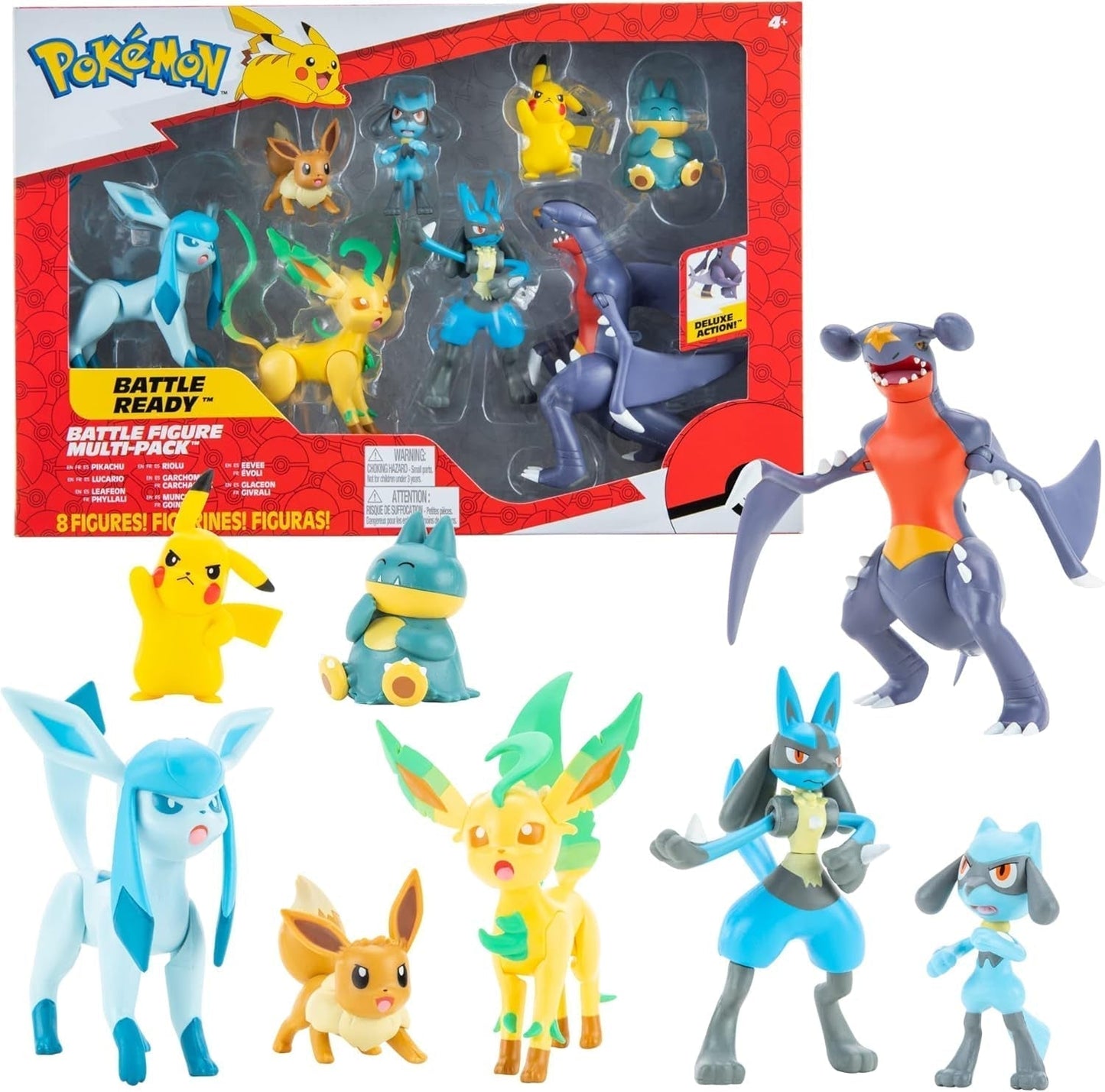Pokemon-figurenset, 8 stuks - Figuur van 5-11 cm - Garchomp, Pikachu, Eevee, Lucario, Riolu, Munchlax, Glaceon & Leafeon - Nieuw 2023 - Officiële speelgoedactiefiguren Naty Shop Standaardtitel