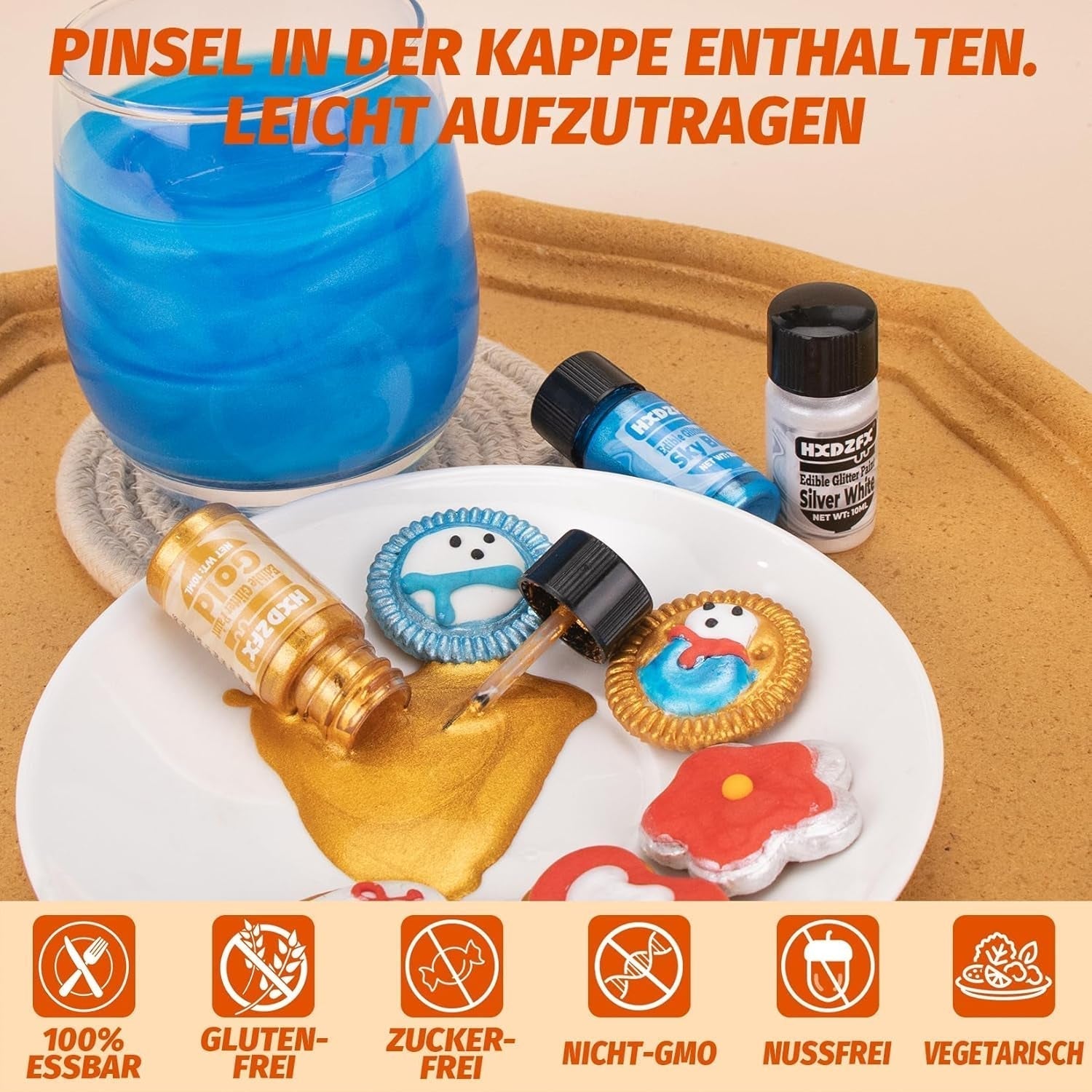 Essbarer Glitzer - 3 Torten Kuchen Deko Essbare, Metallic Lebensmittelfarbe Flüssiges, Eetbare Glitter Voor Muffin, Cocktail, Marshmallows - 10Ml Naty Shop