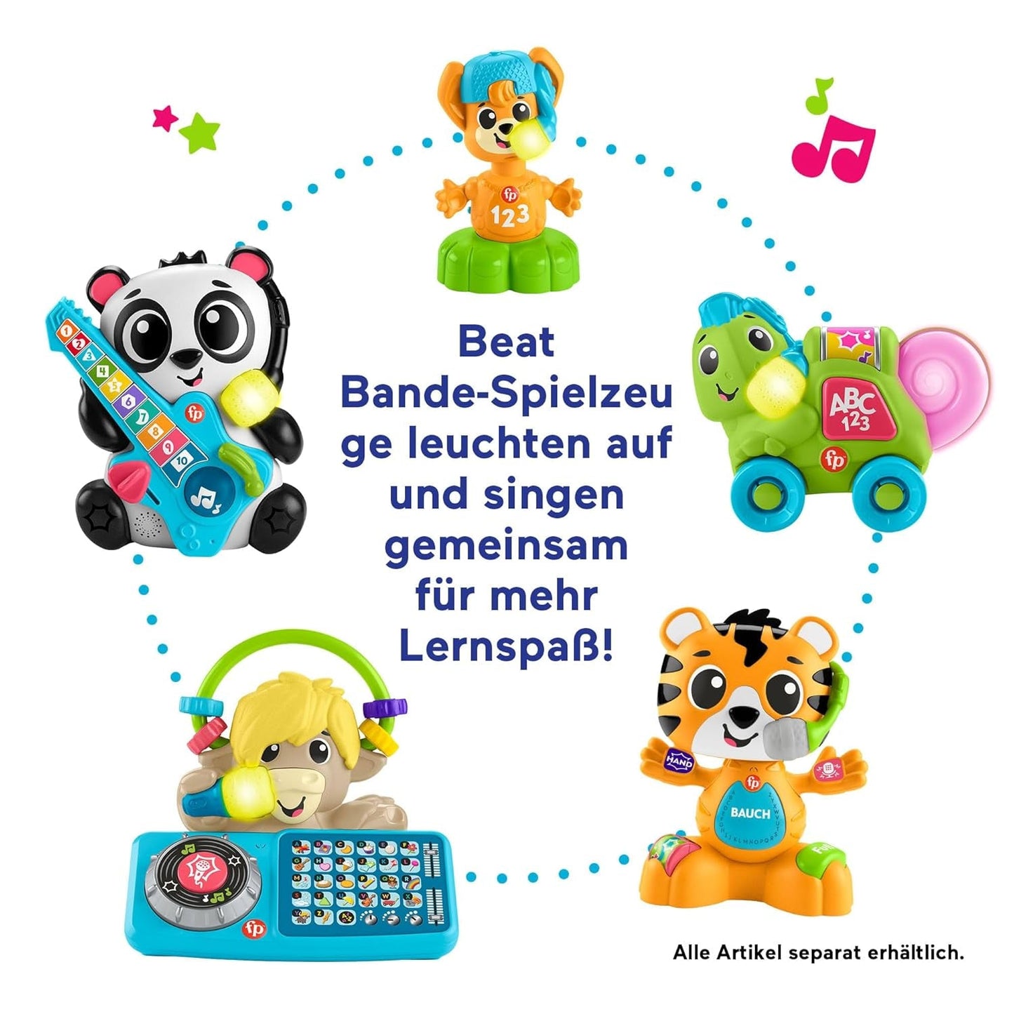 Fisher-Price Baby en peuter Beat Bande Lern & Tanz Tiger Justin Educatief speelgoed met geluiden en verlichting voor baby's vanaf 9 maanden, Duitse editie, HYL31 Babyspeelgoed Naty Shop