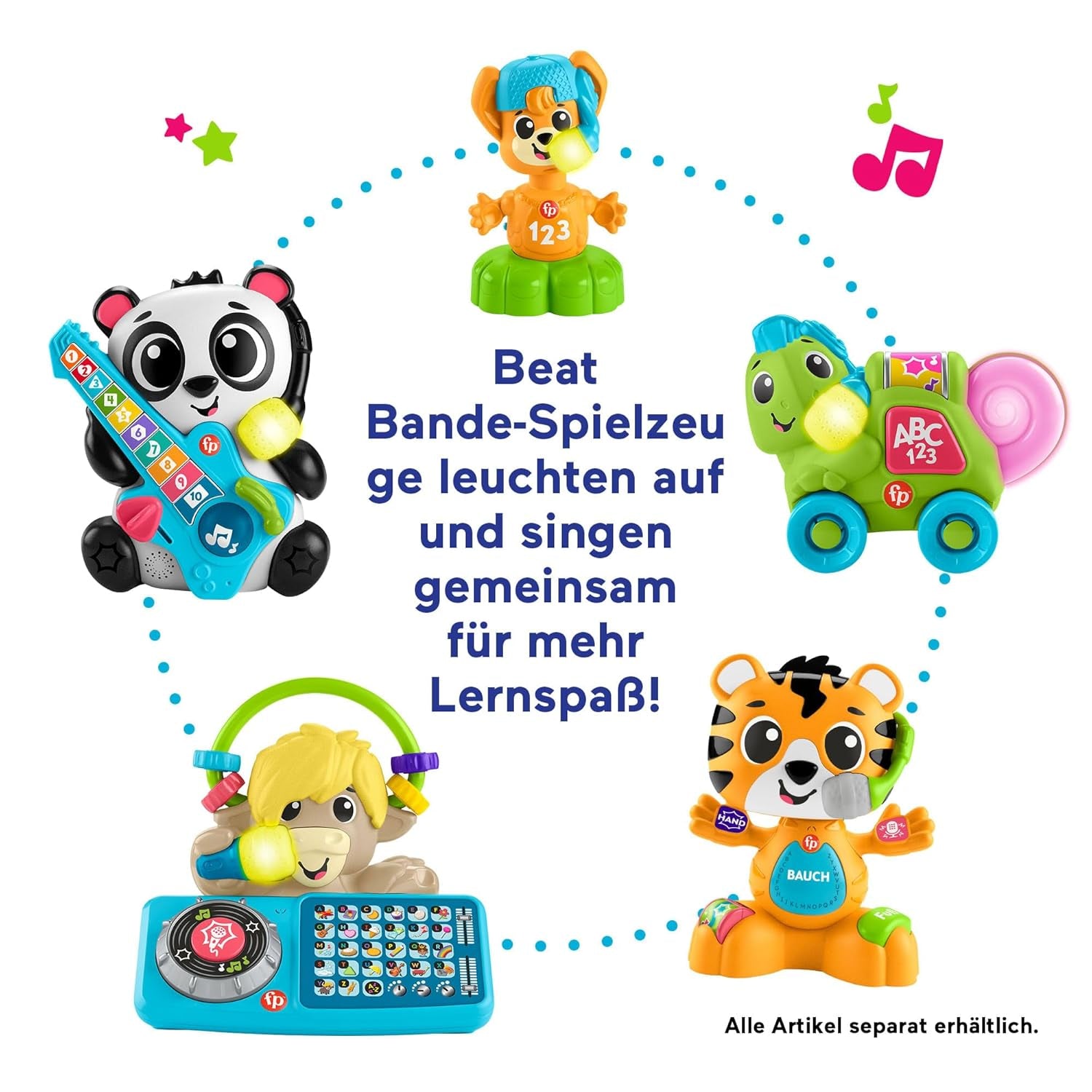 Fisher-Price Baby en peuter Beat Bande Lern & Tanz Tiger Justin Educatief speelgoed met geluiden en verlichting voor baby's vanaf 9 maanden, Duitse editie, HYL31 Babyspeelgoed Naty Shop