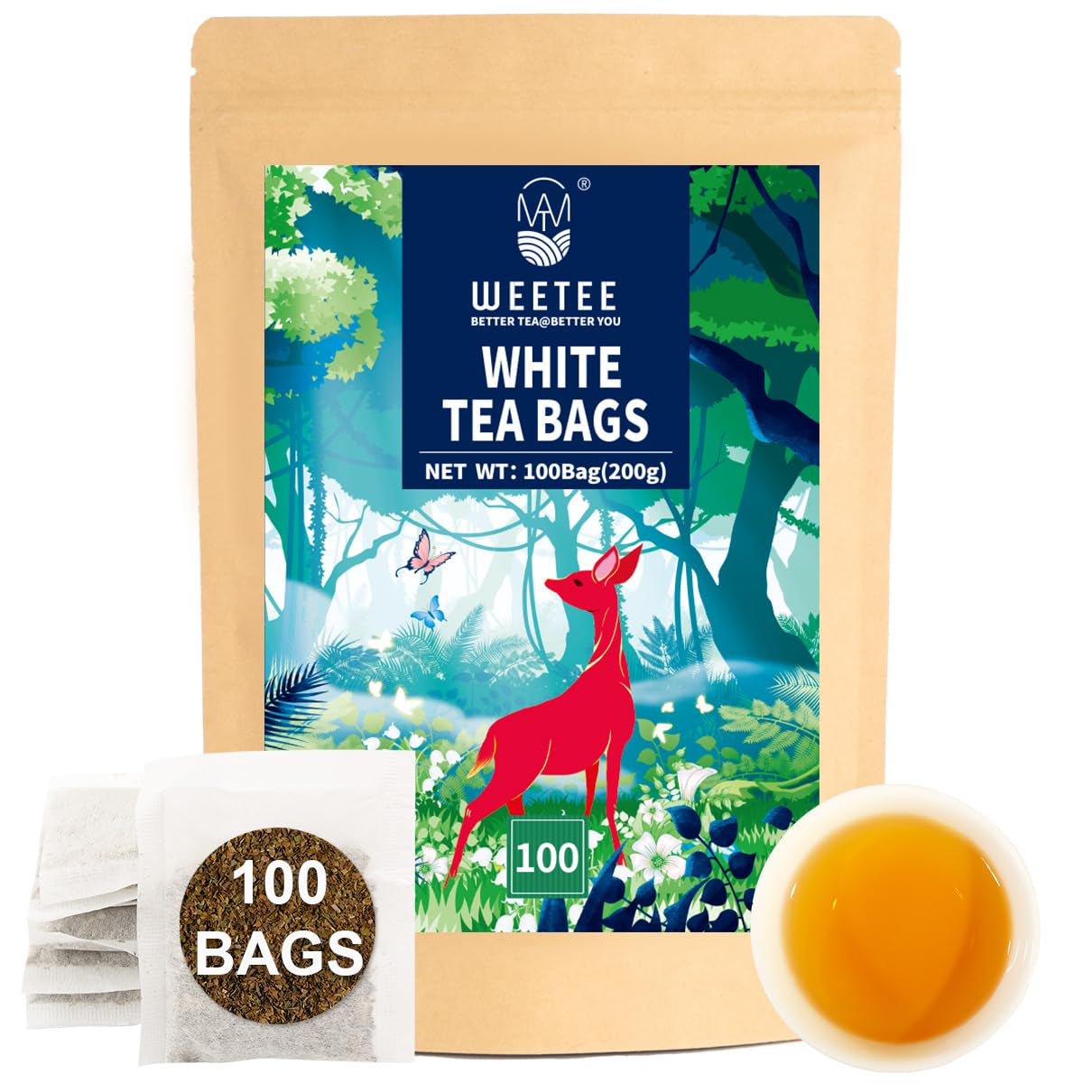 WEETEE Groene Theezakjes, 100 Stuks Groene Theezakjes, Pure Groene Thee, Super Antioxidant | Hersluitbare zakjes | Warme of koude bereiding