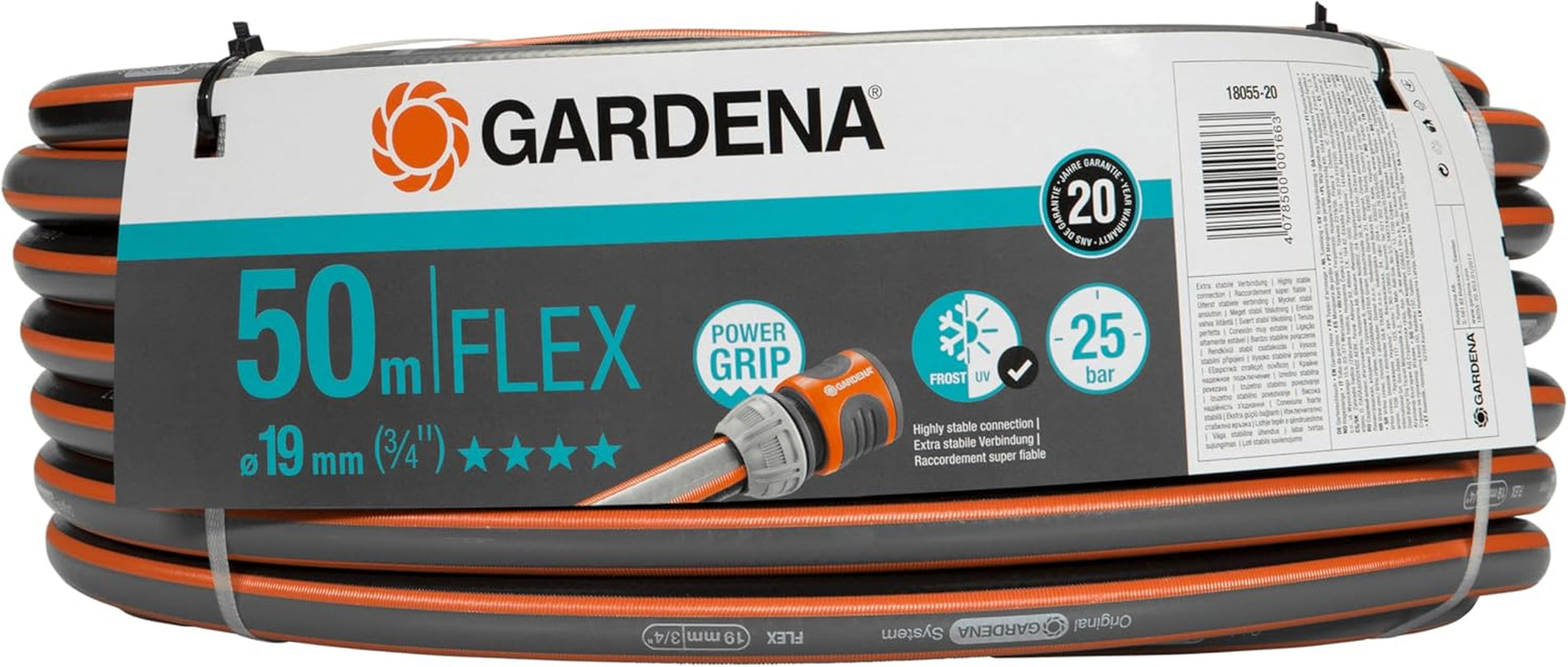 Gardena Comfort FLEX 19 mm (3/4 inch) slang, 25 m: Flexibele, maatvaste tuinslang met Power-Grip profiel, gemaakt van hoogwaardig spiraalmateriaal, 25 bar barstdruk, zonder systeemcomponenten (18053-20)