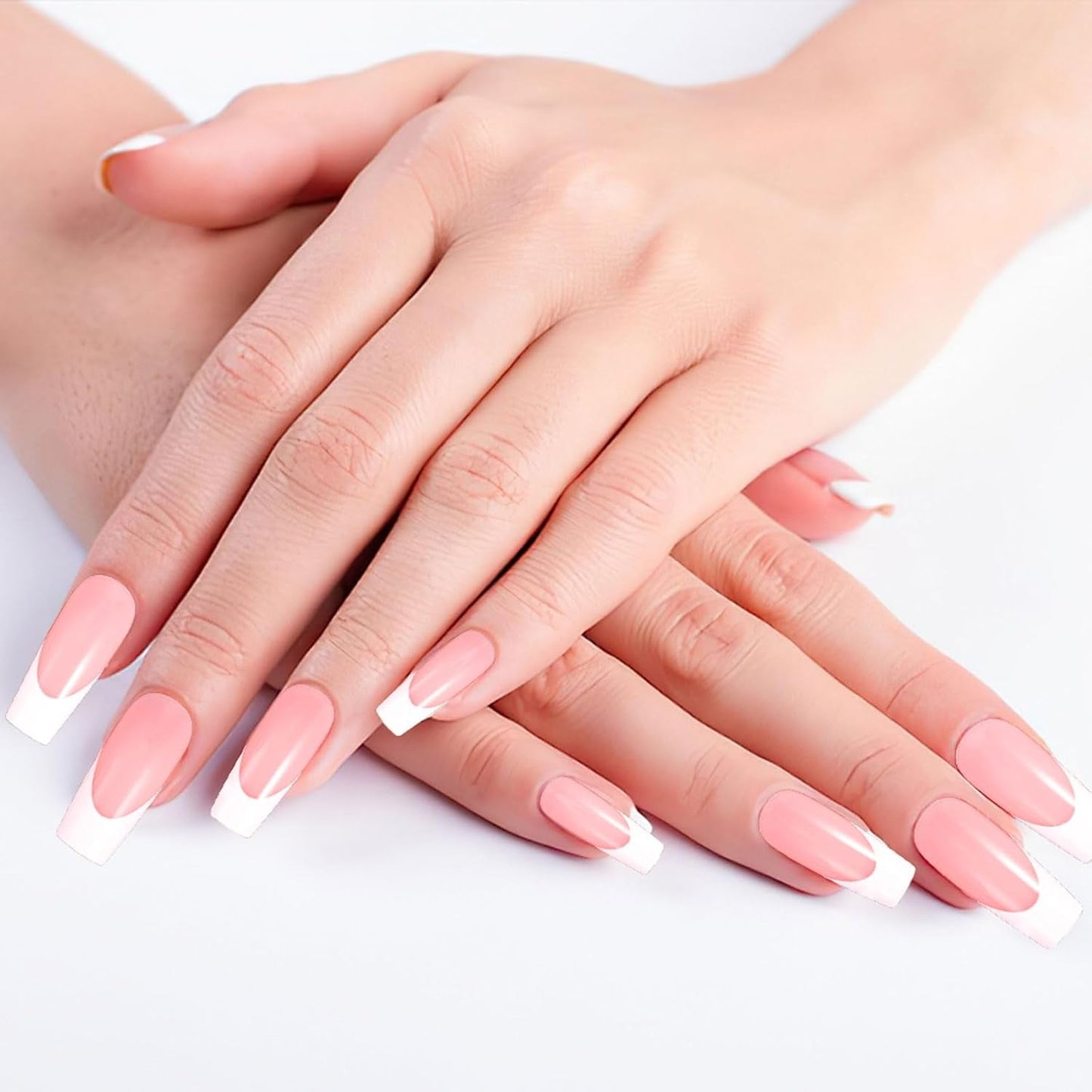 360pcs Kunstnagels Franse nagels Medium rechthoek Kunstnagels Natuurlijke nepnagels DIY valse nageltips met nagelvijl Druk op kunstnagels voor dames en dames