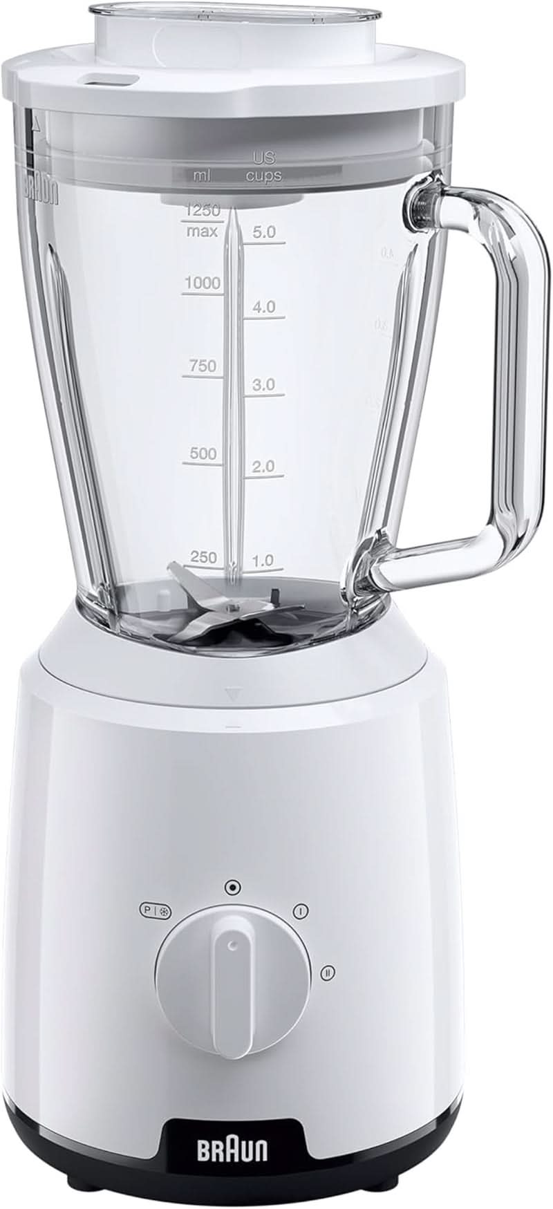 Braun Powerblend 1 JB1050WH - Standmixer Met 1,5 L Glas-Mixaufsatz, Küchenhelfer Zum Zerkleinern, Pürieren & Mixen, Ice-Crush-Funktion, 2 Geschwindigkeiten, 600 Watt, Weiß Bucatarie Naty Shop Weiß Glas-Mixaufsatz