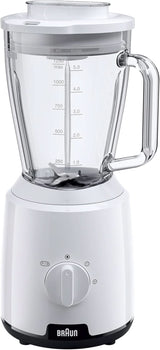 Braun Powerblend 1 JB1050WH - Standmixer Met 1,5 L Glas-Mixaufsatz, Küchenhelfer Zum Zerkleinern, Pürieren & Mixen, Ice-Crush-Funktion, 2 Geschwindigkeiten, 600 Watt, Weiß Bucatarie Naty Shop Weiß Glas-Mixaufsatz