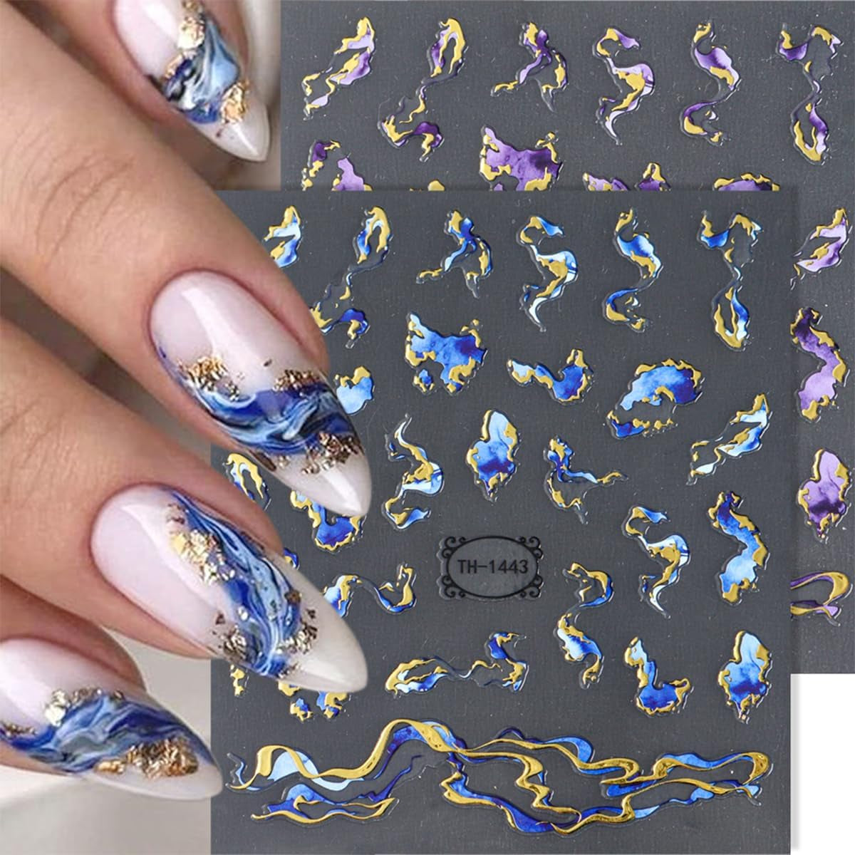 JMEOWIO Nagelsticker Marmor French Tip 8 Blatt Nail Art Sticker Selbstklebend Nagelaufkleber Decoratie Nageldesign Zubehör
