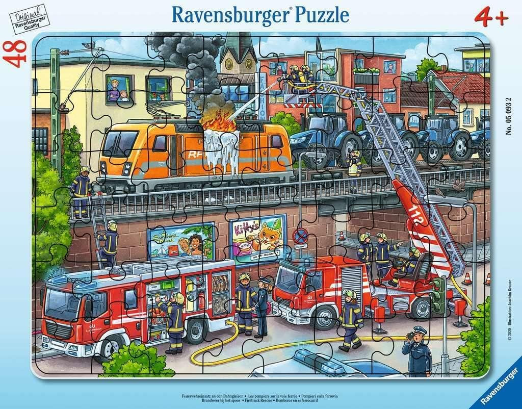 Ravensburger kinderpuzzel - 05093 Brandweeroperatie op spoorrails - puzzel voor kinderen vanaf 4 jaar, met puzzel van 48 stukjes Naty Shop Transport