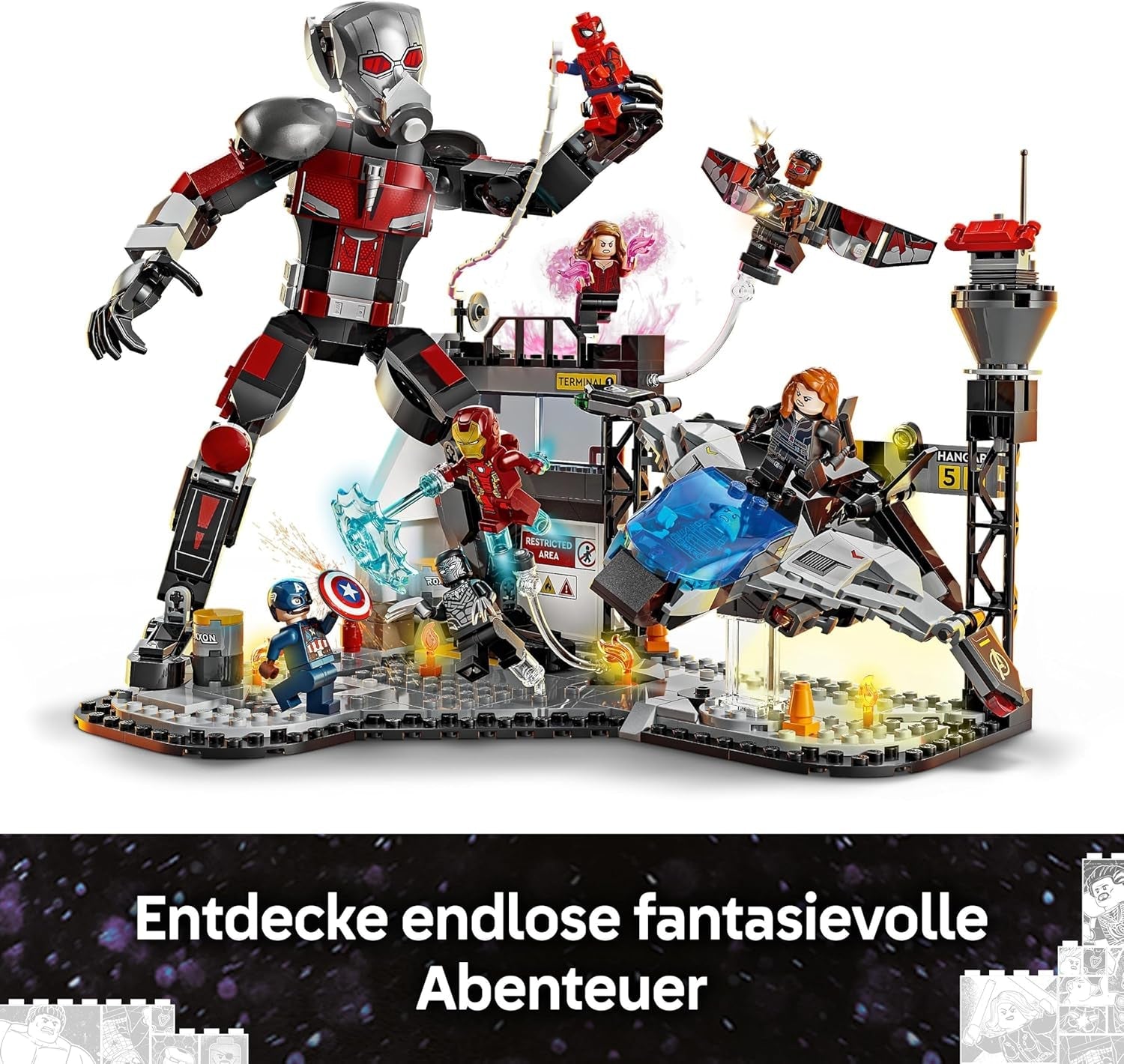 LEGO Marvel Captain America: Civil War Action Duel - Superheldenspeelset met 8 minifiguren - Speelgoedvliegtuigbouw- en speelset - Cadeau voor jongens en meisjes 76314 Bouwsets Besuche in LEGO-Store