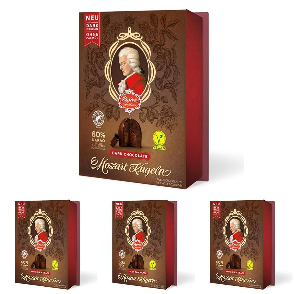 Reber Mozart-balletjes met pure chocolade, verpakking van 6 met marsepein en nougat, veganistisch - 1 x 120 g