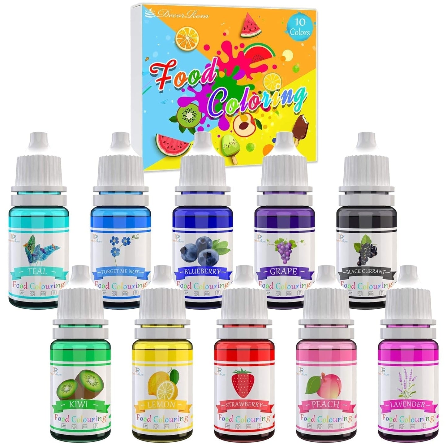 DecorRom, set van 10 vloeibare voedingskleurstoffen, 10 x 10 ml Naty Shop Standaardtitel
