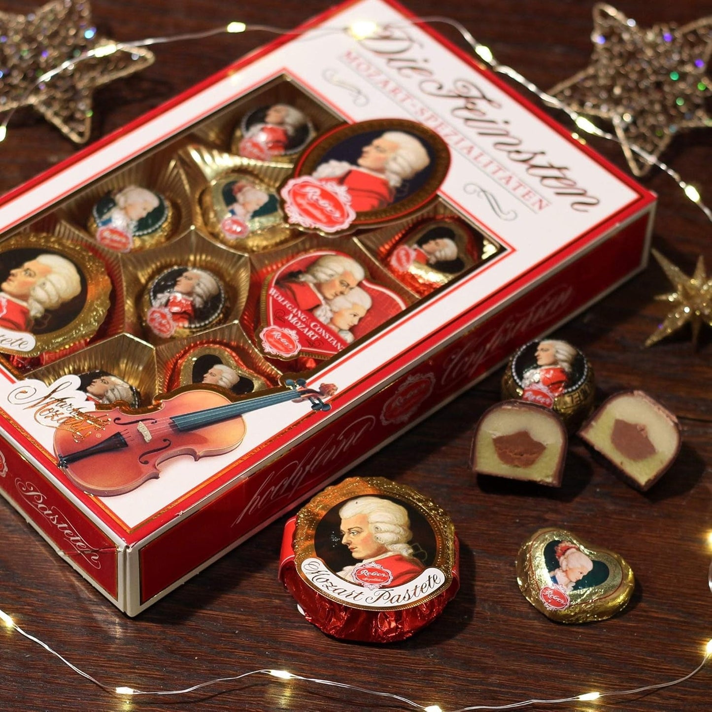 Reber Mozart-balletjes met pure chocolade, verpakking van 6 met marsepein en nougat, veganistisch - 1 x 120 g