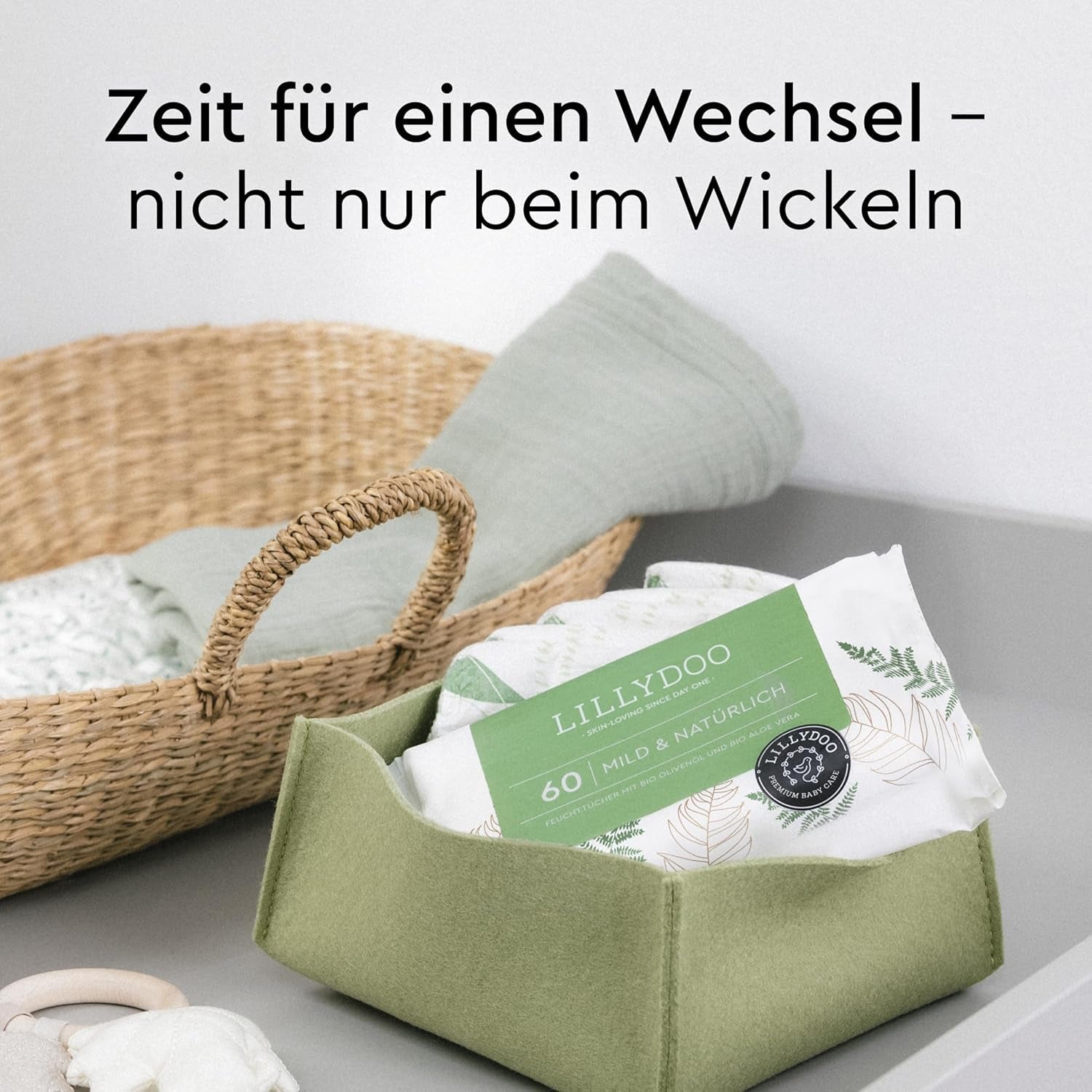 LILLYDOO Groene vochtige doekjes, 600 stuks (10 x 60), 100% plasticvrij, scheurbestendig doekje - geurvrij, zacht en natuurlijk, zachte reiniging voor de gevoelige huid, dermatologisch getest