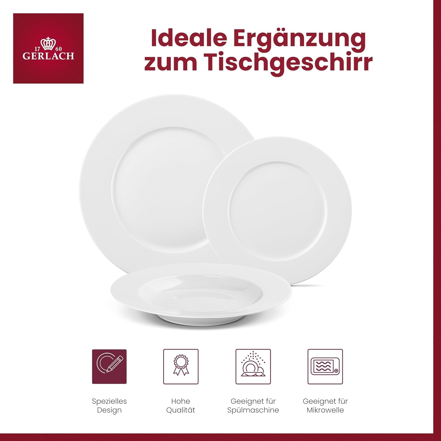 Gerlach 1760 servies - 18-delig - Servies voor 6 personen - Bordenset - Modern porselein, wit