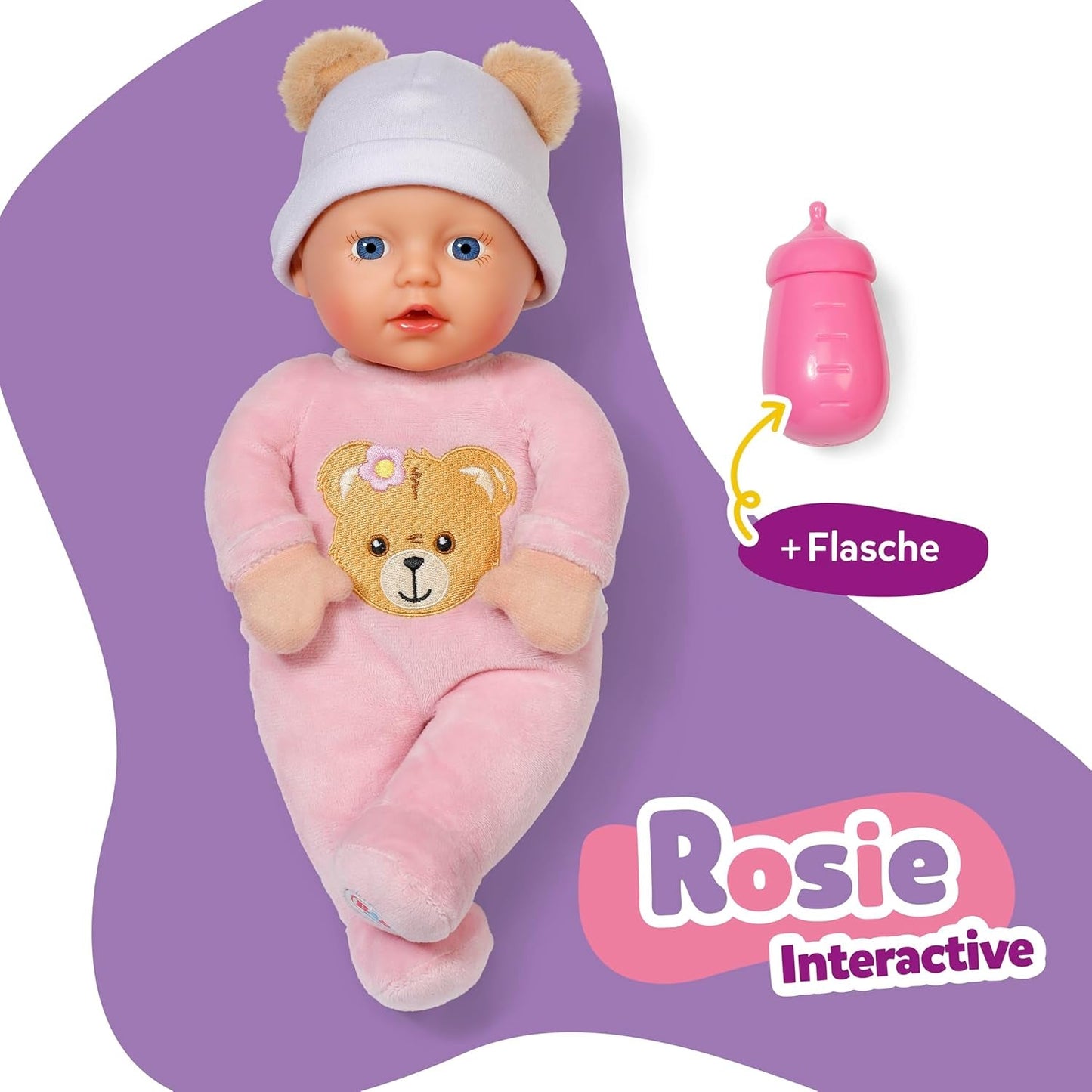 Baby Born Rosie zachte pop 30 cm met 6 geluiden en fles, roze