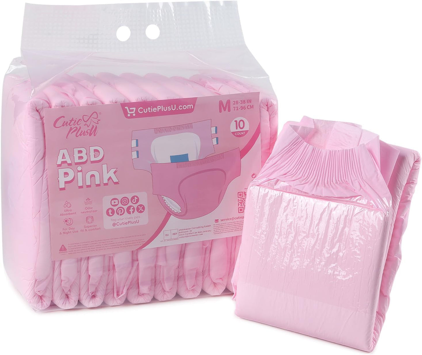 CutiePlusU luiers voor volwassenen, 10-pack wegwerpincontinentieslipjes met lussen voor dames en heren, maximaal absorptievermogen 's nachts - wit (middelgrote maat 71-96cm)