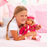 Bayer Design 94635AA Charlene functionele interactieve pop met slaperig haar en ogen, spreekt en zingt 90 zinnen, 2 gedichten en 8 liedjes, 46 cm, roze