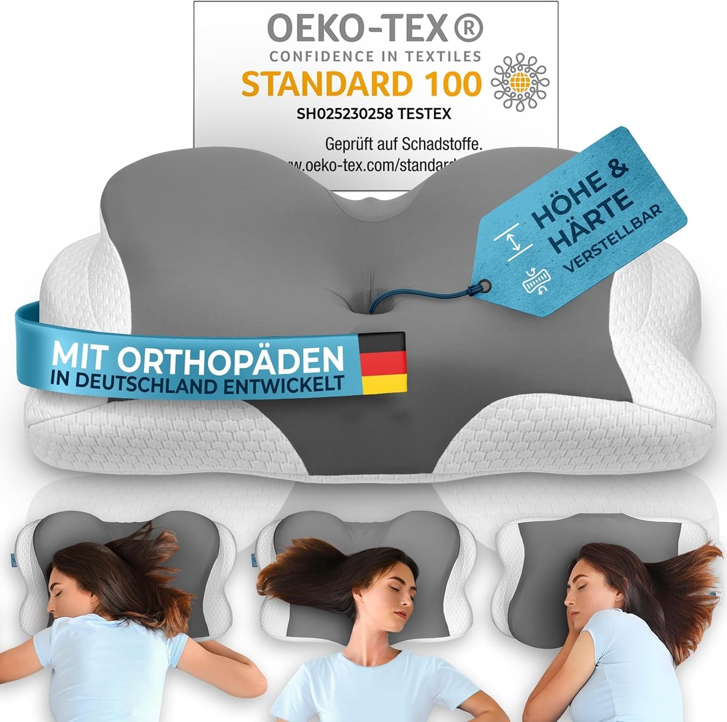 Orthopedisch kussen [Innovatieprijs voor ergonomie genomineerd] Nekpijnkussen gemaakt van traagschuim | Neksteunkussen Ergonomisch Nekrol Zijslaapkussen Grijs Cervicale Orthopedische Kussens Naty Shop Grijs Kissen [Versie:Allrounder]