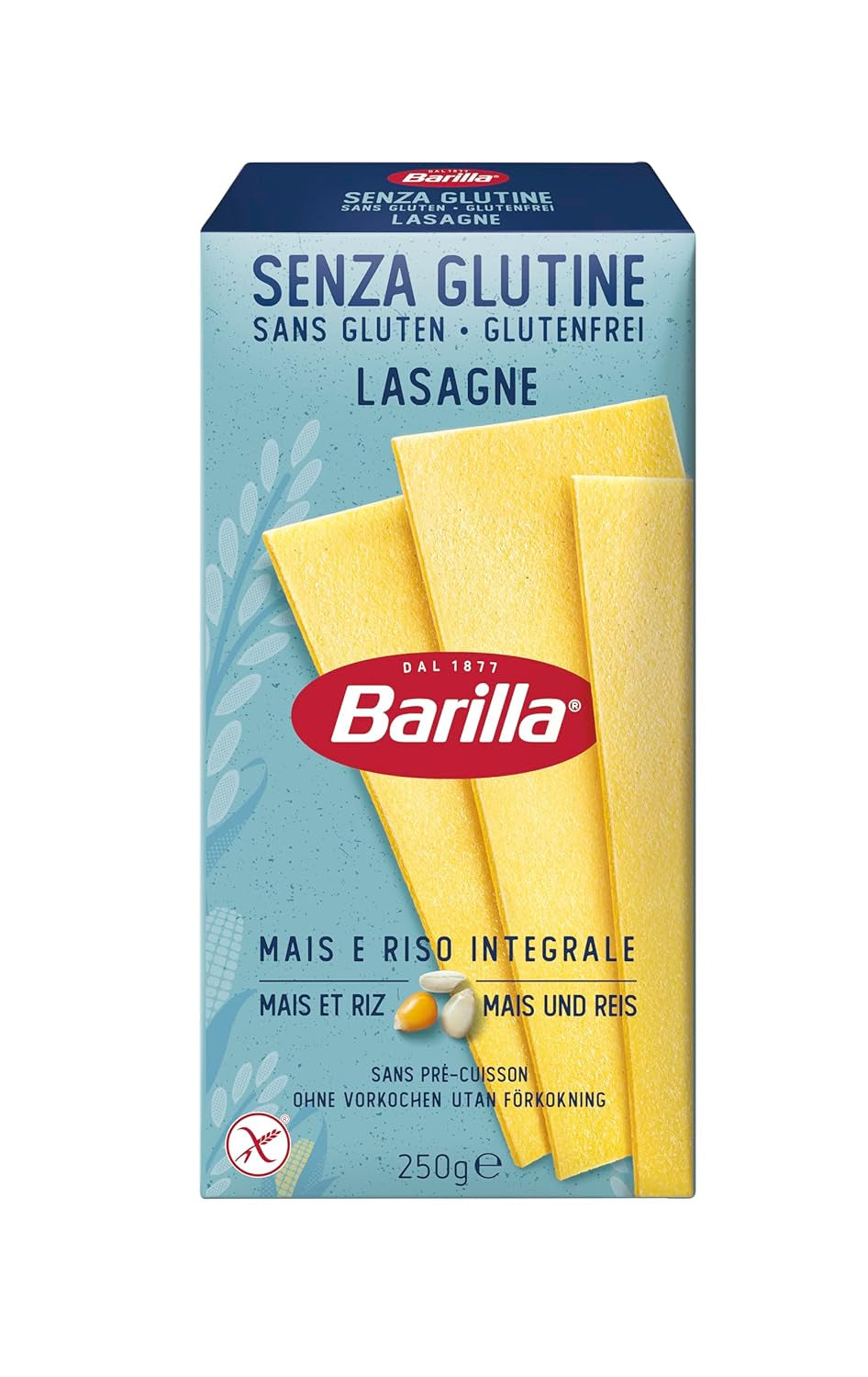 Barilla Pasta glutenvrije lasagne, gemaakt met heerlijke maïs en rijst, perfect voor mensen met coeliakie of glutenintolerantie, verpakking van 10 (10 x 250 g)