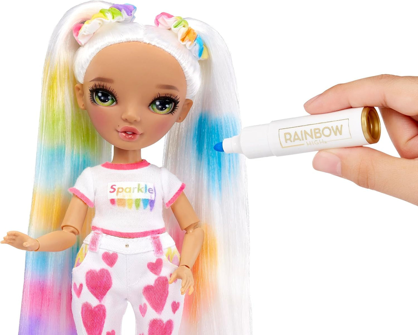 Rainbow High Color & Create DIY Modepuppe - Grüne Augen, Zopfe, extra Top & Schuhe, abwaschbare Regenbogenstifte - Ausmalen, Gestalten, Spielen, Auswaschen - voor kinderen van 4-12 jaar en Sammler