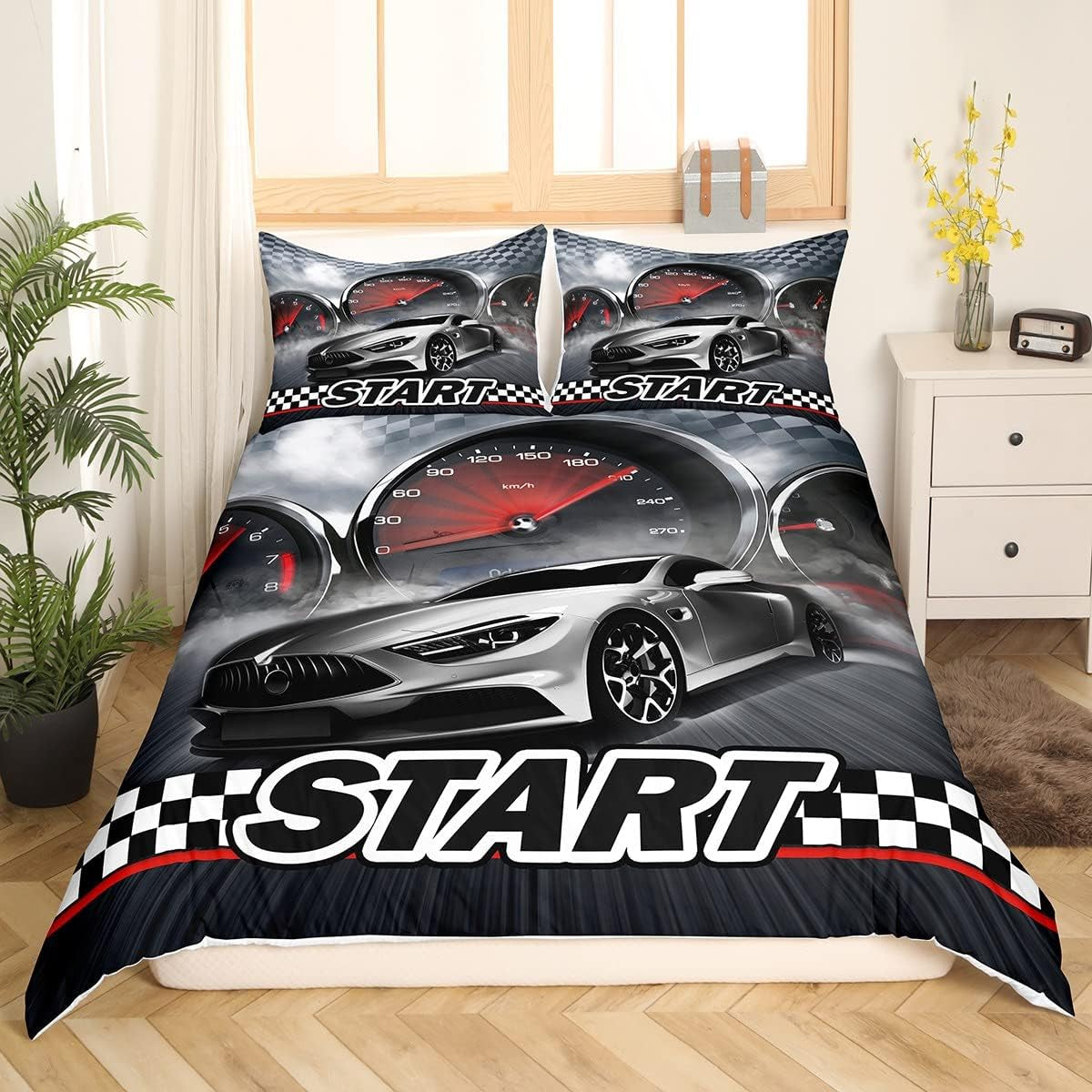 Jungen Cartoon Auto Beddenset 135X200,Kinder Bau Fahrzeuge Tröster Abdeckung Für Kind Kleinkind Teens,Dinosaurier Bettbezug,Traktor Maschinerie Bagger Bettdecke Abdeckung,Lkw Autos Bedtuchen Naty Shop Multi 3 135*200+80*80*1
