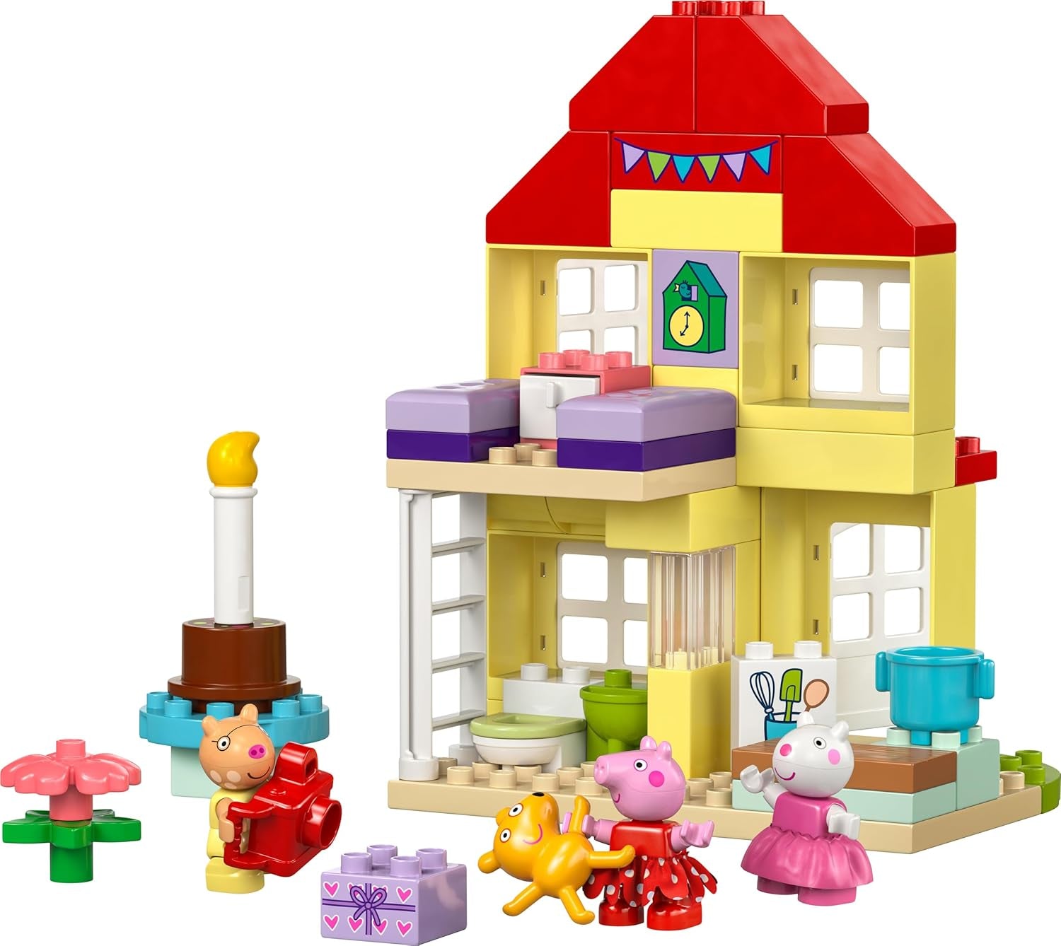 LEGO DUPLO Peppa's verjaardagshuis: Creatief speelgoed met 3 figuren, bouw en herbouwd speelgoedhuis voor 2-jarigen, jongens en meisjes, bevordert de behendigheid 10433 Bouwsets Besuche den LEGO-Store