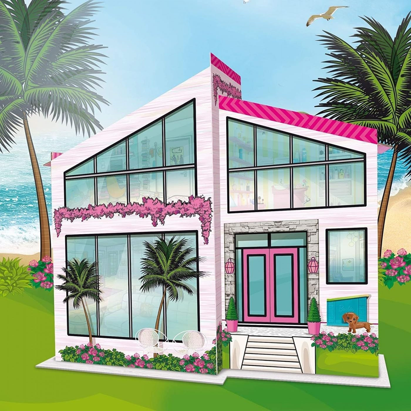 Lisciani - Poppenhuis - Barbie-poppenvakantievilla - Fantasiespel - Kartonnen huis om in elkaar te zetten en te versieren - Creatieve vrije tijd - Voor meisjes vanaf 4 jaar