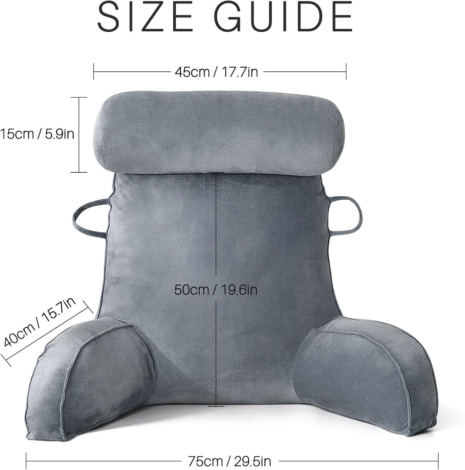 XL-leeskussen voor bed en bank met afneembare nekrol, ideaal rugkussen voor volwassenen met traagschuim voor comfortabel lezen, werken, spelen, tv kijken, ontspannen (grijs)