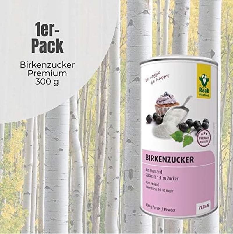 Raab Vitalfood Premium, Berkensuiker met Xylitol zoetstof, Vegan, 1:1 Alternatief voor suiker, 300 gram Zoetstoffen Naty Shop