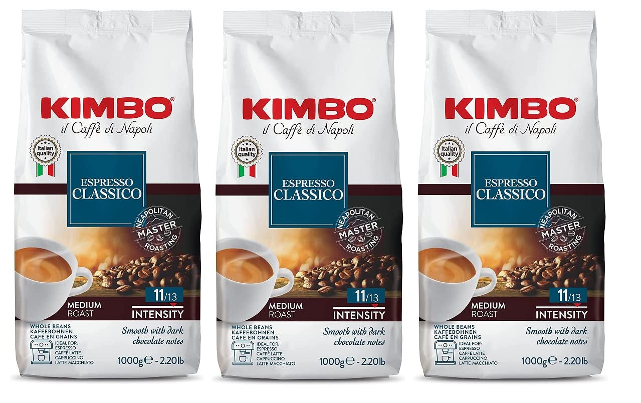 3x Espresso Classico koffiebonen, medium gebrand, hele koffiebonen, medium gebrand, zak van 1 kg, napolitaanse koffie