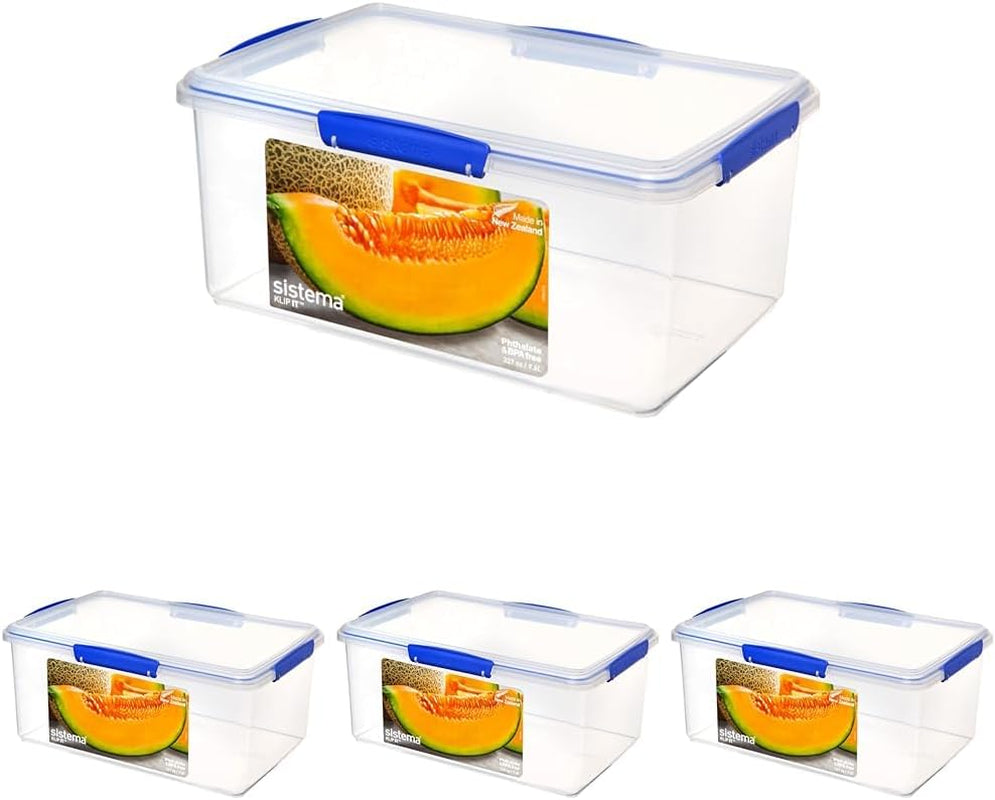 Pot voor voedselopslag KLIP IT Systeem | 9,67 liter | stapelbare en luchtdichte voorraadpot met deksel, geschikt voor koelkast/vriezer | BPA-vrij kunststof | blauwe clips | 1 stuk (pak van 4) Naty Shop voedselbewaardozen Standaard titel