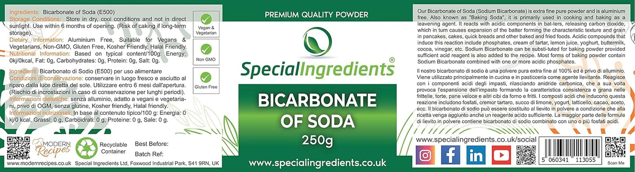 Speciale ingrediënten Natriumbikarbonat - Premium Qualität Extra fijn poeder, Veganistisch, Gvo-vrij, Glutenvrij - Recycelbarer Behälter Kitchen Naty Shop