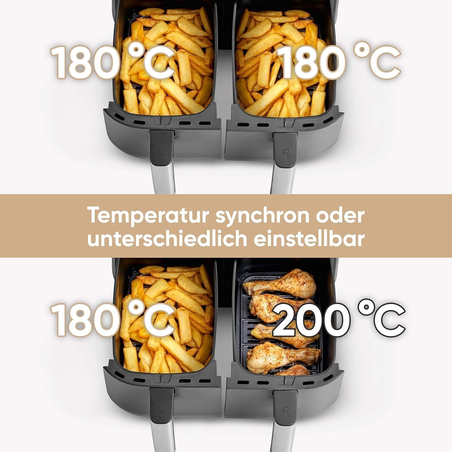 SEVERIN Dubbele heteluchtfriteuse met kookkamer 2 X 3,8 L, 8 automatische programma's Apparaten Naty Shop