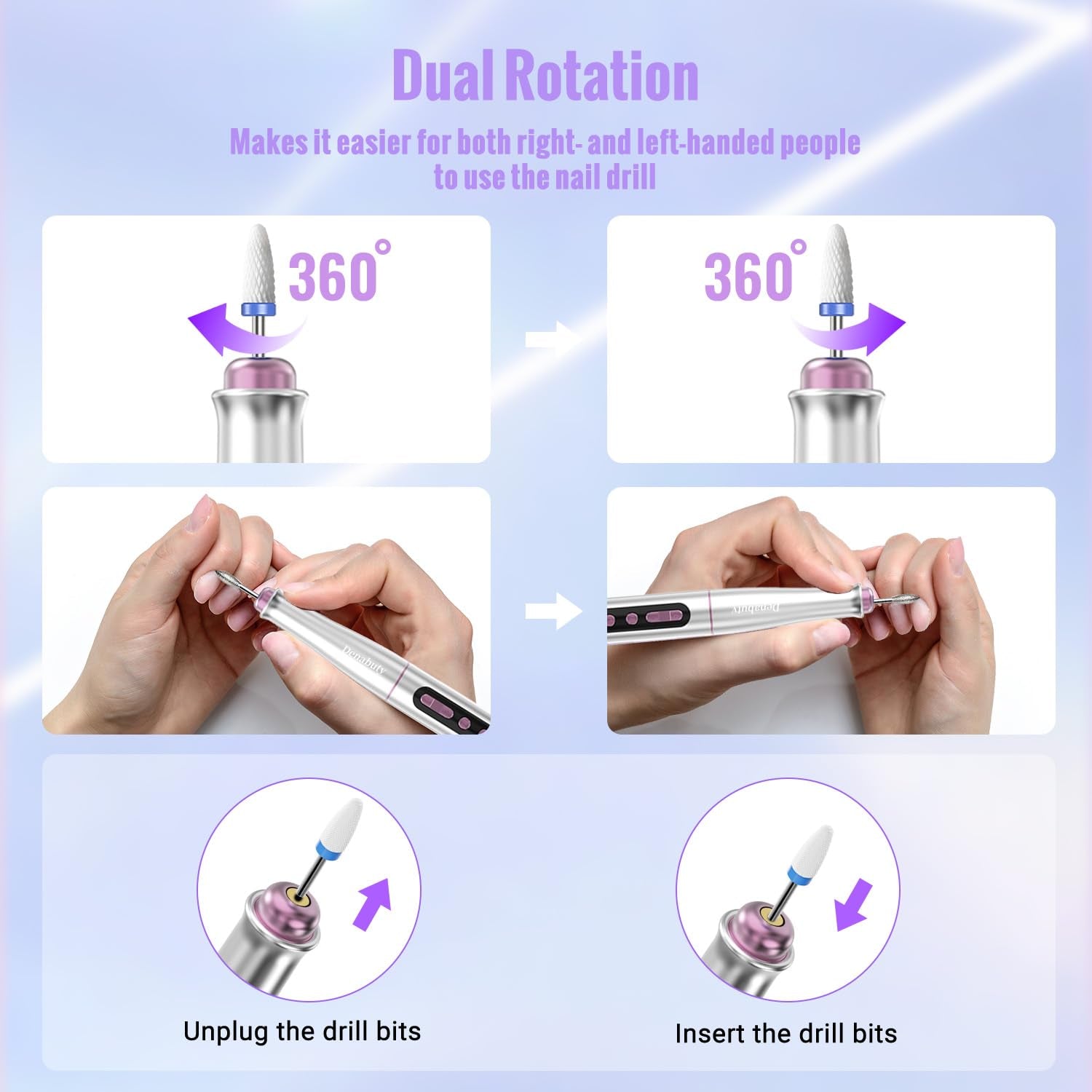 Denabuty Nagelfräser Kabellos, 13 in 1 Fräser Für Gelnägel 35000 U/Min, Elektrische Nagelfeile Professionell Nagelboor, Maniküre en Pedicüre Set Elektrisch voor Semi Permanent, Acrylnägel DN-2402