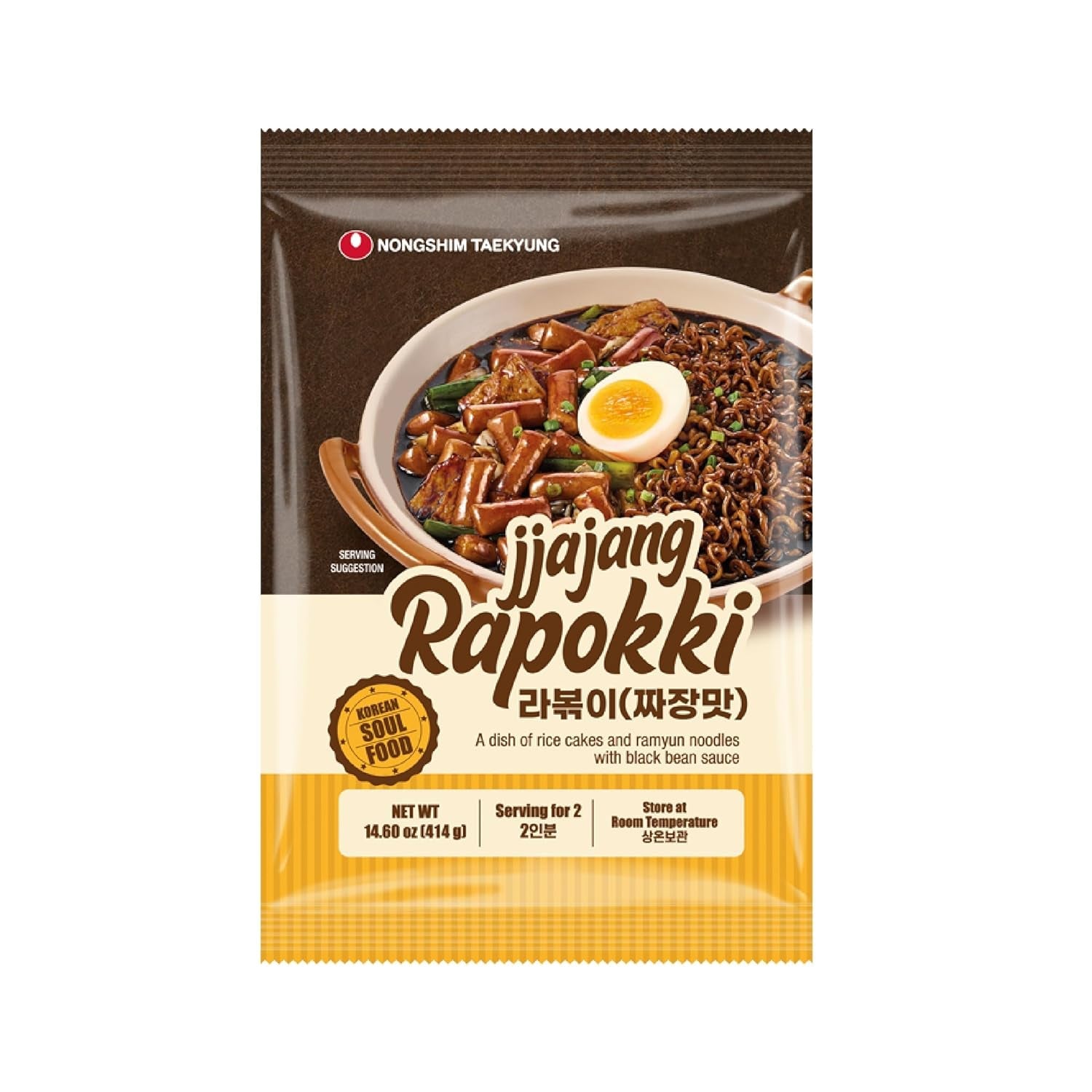 NONGSHIM Rapokki (Jjajang, 400 ml) – authentiek Koreaans straatvoedsel, ramen en rijstwafels, zwarte bonen; snel en eenvoudig te bereiden, klaar in 4 minuten