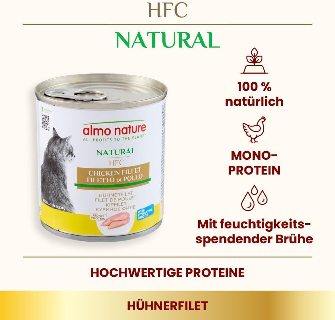 Almo Nature HFC Natural - Natvoer voor volwassen katten - Kipfilet - 280g, verpakking van 12