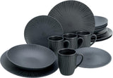 CreaTable, 20537, Vesuvio Black Series, 16-delige serviesset, porseleinen combinatieservies, vaatwasser- en magnetronbestendig, gemaakt in Portugal