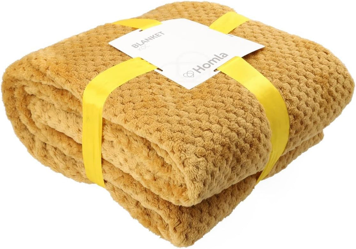 HOMLA Noah Zachte decoratieve deken - gezellige polyestervezeldeken voor thuis zachte deken voor slaapbank - 150 X 200 cm rijstkorrelpatroon mosterdkleur Bedden en dekens Besuche den HOMLA-Store