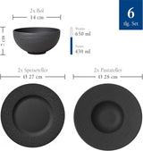 Villeroy & Boch Manufacture Rock Startset, 6-delig, Zwart, Vaatwasmachinebestendig, Magnetronbestendig, Matzwart Serviesje, Servies, Bestek, Premium Porselein